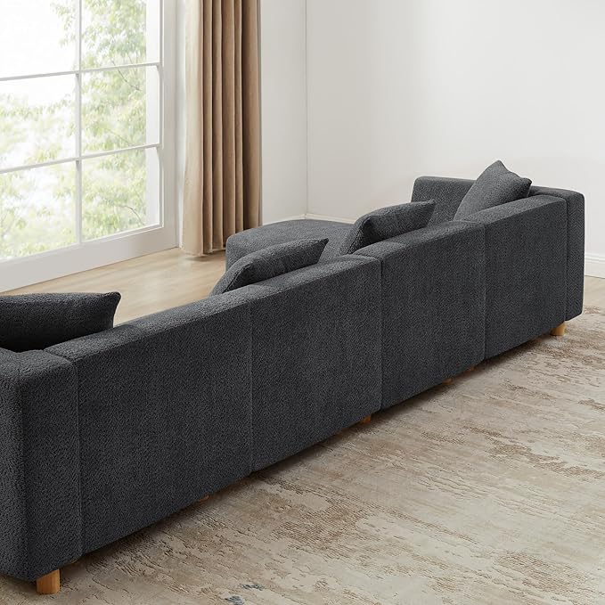 VANOMi 113 Sectional Sofa with 4 Pillows U-Shaped 4-Seater Comfy Boucle Cloud Couch Modern Double Chaises Lounge Sofas for Living Room Office Apartment (Dark Gray-U)