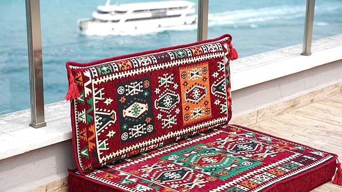 arabicsofa Moroccan Majlis Seating Sofa Set – Modular Floor Pillow Seating Cushion with Backrest Pillow