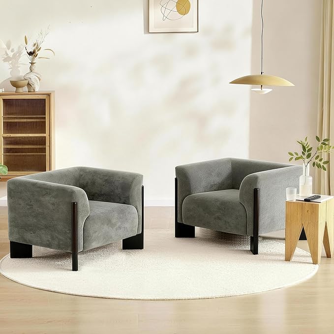 Oversized Accent Chairs Set of 2 Chenille Fabric Upholstered Club Chair for Living Room 41 Width Single Sofa Chair with Curved Handrail and Solid Wood Legs Modern Arm Chair for Bedroom HomeGray