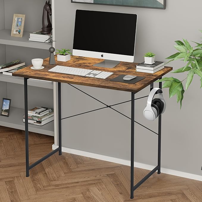 Small Space Writing Desk with Headphone Hooks Modern Simple Design Suitable for Study Home Office and Living Room