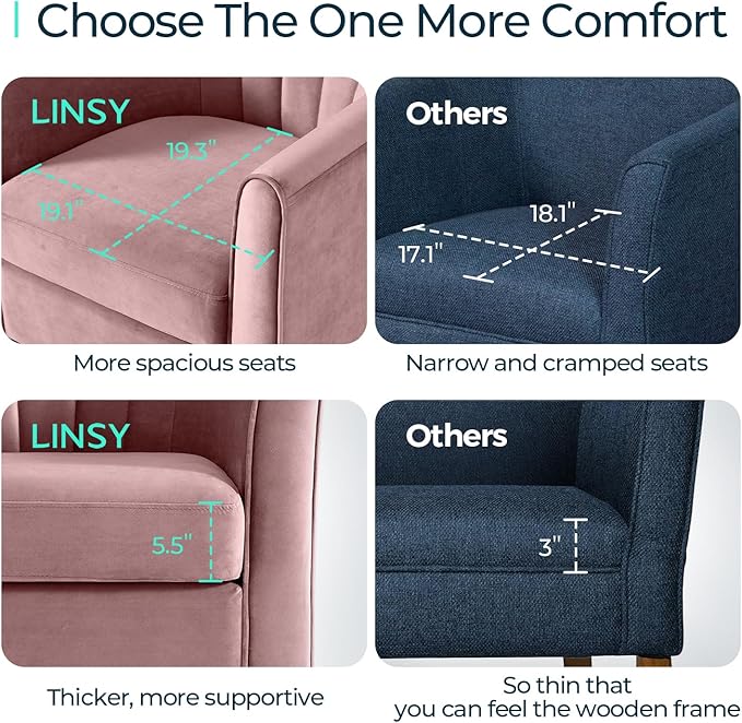 LINSY Swivel Accent Chair Ottoman Set: Velvet Small Barrel Chair with Foot Rest Modern Reading Chair Upholstered Armchair with Footrest for Living Room Bedroom Study Room Office (Pink)