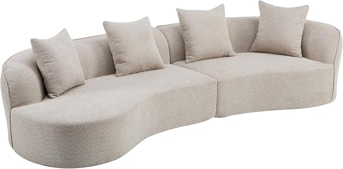 Christopher Knight Home Braebt 126 Comfy Upholstered Cloud Couch 5-Seater Sofa Couches Curved Modular Sectional Sofa with 4 Throw Pillows for Living Room Study No Assembly Required Almond
