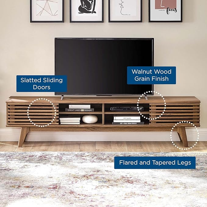 Modway Render 70 Mid-Century Modern Low Profile Media Console Entertainment TV Stand in Walnut Walnut