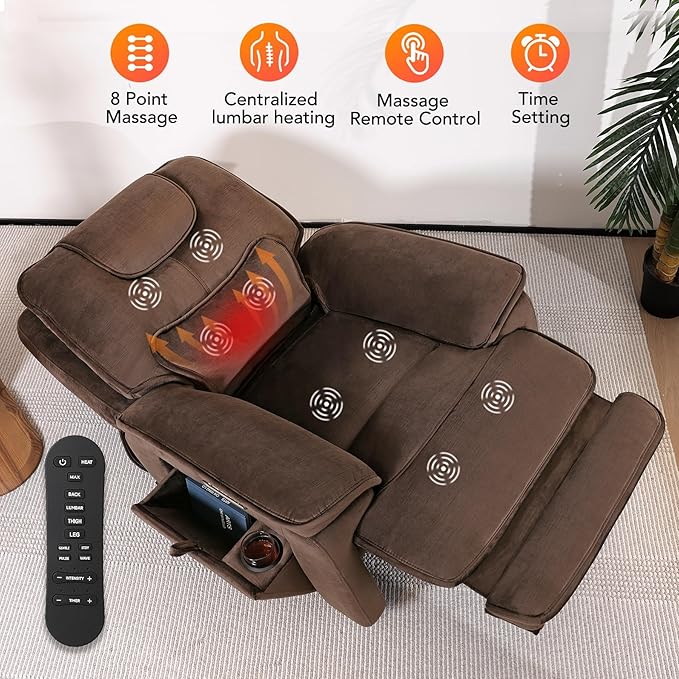 EONIX Triple Motor Lay Flat Zero Gravity Power Recliner Chair with Heat and Massage Independent Adjustable Backrest Footrest Headrest 400lbs Heavy Duty Medium Size Stylish Chenille Dark Brown