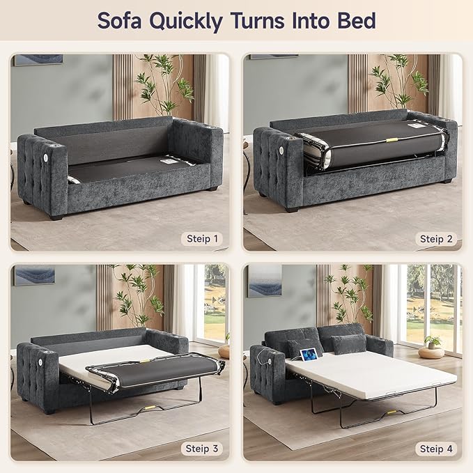 ONBRILL 83 Pull Out Sofa Bed2-in-1 Chenille Queen Size Loveseat Sleeper Sofa with Cup Holder USB PortMemory Form Couch for Living Room Apartment and Small SpaceGrey | sofa bed queen size