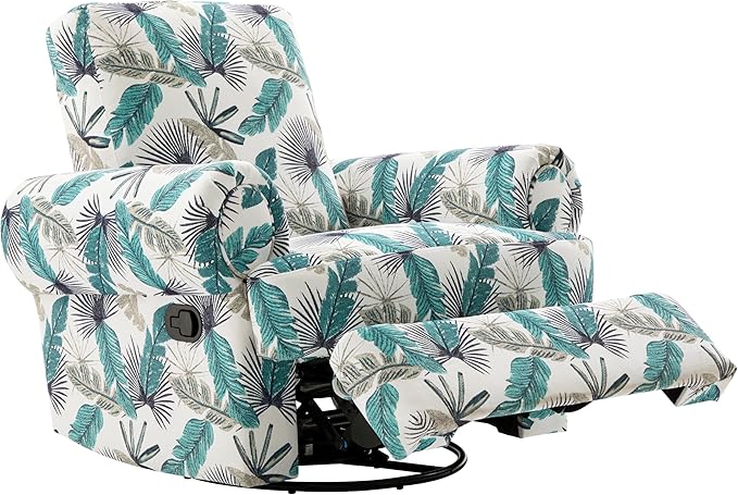 Christopher Knight Home Besty Chenille Upholstered Swivel Recliner Chair Wooden Swivel Accent Chair with Adjustable Backrest Super Comfort Rocker Recliner Sofa for Living Room/Bedroom Green+White