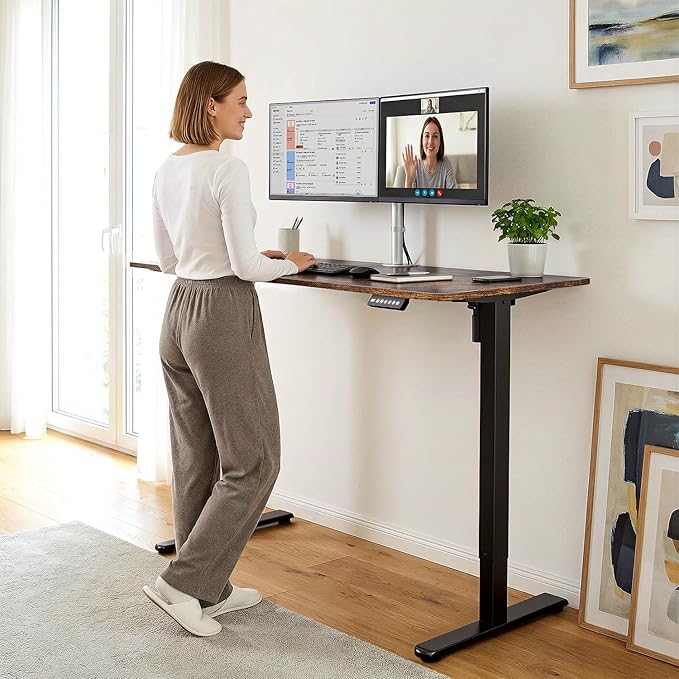 Electric Standing Desk Adjustable Height 40 x 24 Inch Small Sit Stand Desk Stand up Desk for Home Office Computer Workstation (Spliced DesktopBrown)