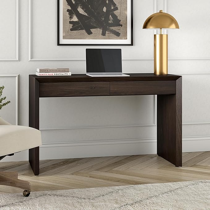 Henn&ampHart 48 Modern Rectangular Wooden Home Office Desk Computer Desk Writing Table with 2 Storage Drawers for Home Office Warm Brown