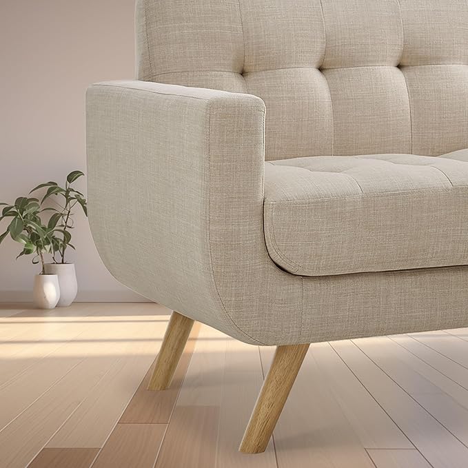 Rosevera Elena Contemporary Accent Armchair with Linen Upholstery Living Room Furniture Beige