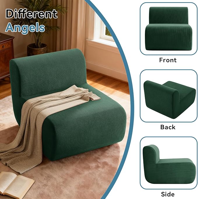 Small Boneless Chair for Living RoomSingle Floor ChairCorduroy Fireside Bean Bag ChairsMemory Foam Lounge Sofa Chairs for Bedroom Couch in a BoxDeep Green