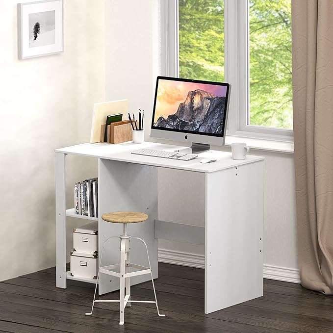 SHW 38-Inch Home Office Computer Desk with Shelves White