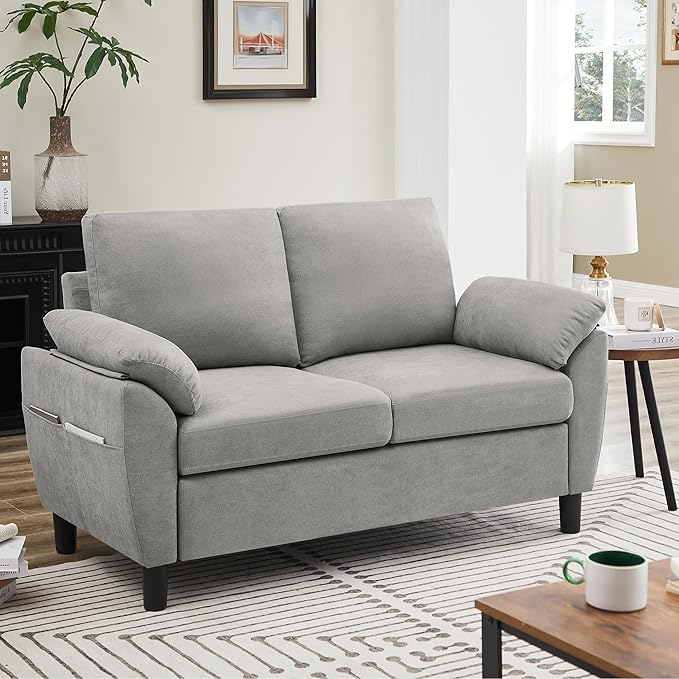 57 Modern Loveseat Sofa Love Seat Small Love Seat for Small Spaces Tool-Free Setup Sofa Couch for Living Room Dorm Office Bedroom Light Grey