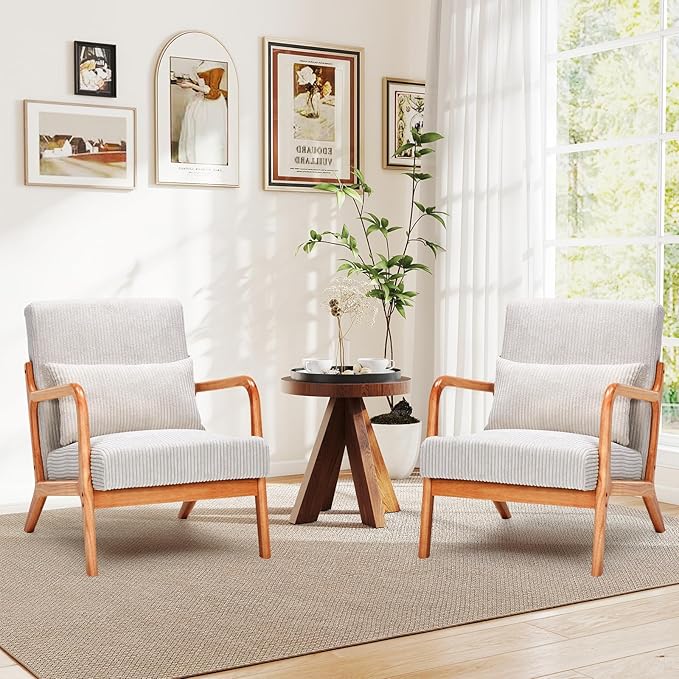 Rovibek Striped Accent Chair for Bedroom - Modern Accent Chairs with Lumbar Pillow Comfortable Reading Chair with 4.7in Thick Cushion Small Living Room Chairs for Small Spaces