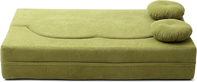 KEIKI 2-in-1 Folding Sofa Bed with Pillow Queen Sleeper Sofa Floor &amp Futon Loveseat Couch Foam Folding Mattress for Living Room Guest Use Office Apartment No Assembly Required Green