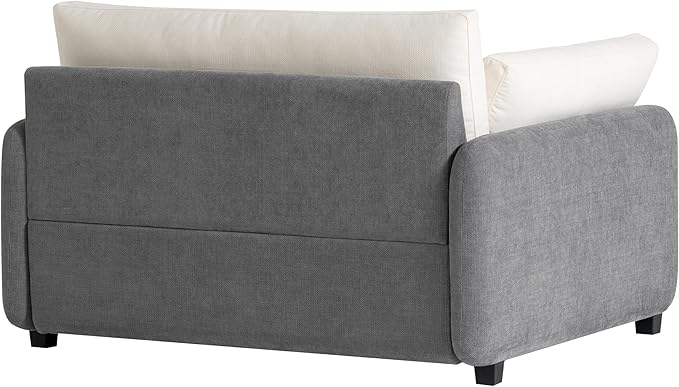 50 * 43 Oversized Single Sofa Chair Modern Chenille Upholstered Armchair Wide and Deep Seat Accent Chair with Two Throw Pillows Color Blocking Couch Lounge for Living Room (Gray+Cream/5)