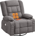 Massage Swivel Rocker Recliner Chair with Vibration Massage and Heat Ergonomic Lounge Chair for Living Room with USB Charge Port and Side Pocket Rocking Function (Light Grey)