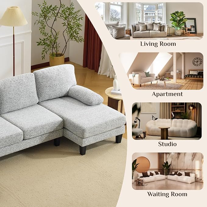 Karl home 110 Sectional Couches for Living Room U-Shape Sofa with Chenille Upholstery 4 Seat Sofa Set with Double Chaises &amp Wood Grain Legs for Apartment Light Gray