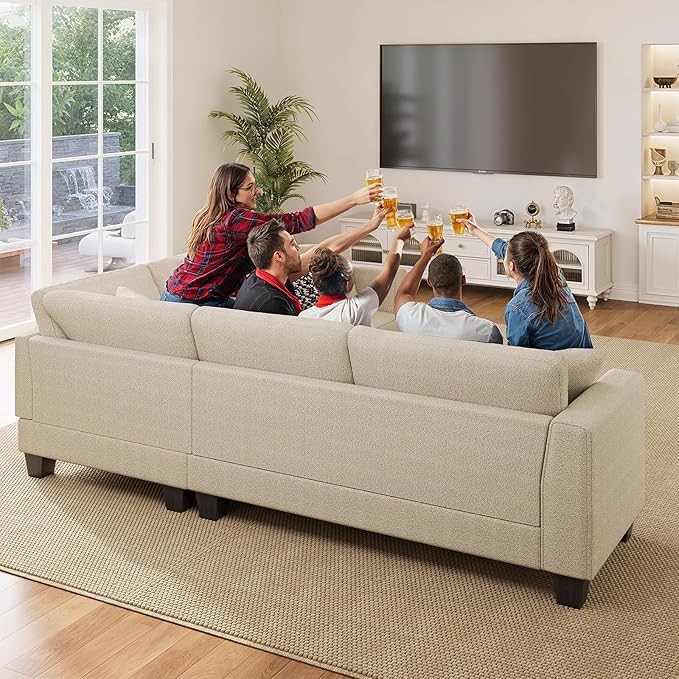 ONBRILL L Shaped Couch Small Corner Sectional Sofa for Living Room Comfy Chenille L Shape Sofa with 3 Throw Pillows Easy Assembly Convertible Sectional Sofa Couches for Apartment Beige