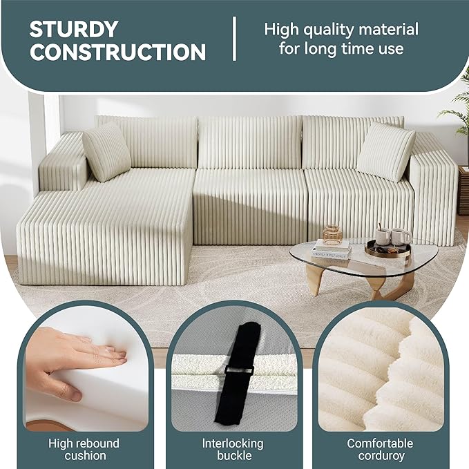 110 Cloud Modular Sectional Sofa with L-Shaped Chaise Deep Seat Fluffy Boneless Couch No Assembly Required for Living Room and BedroomBeige | sofa&ampcouch boneless couch sofa for living room