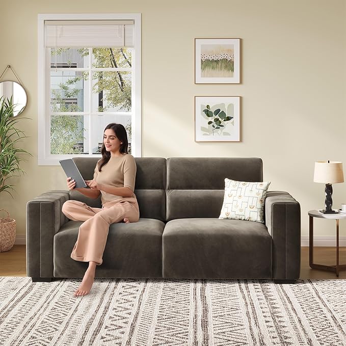 82 Inch Sofa with Extra Deep Seats Oversize Velvet Fabric 2 Seater Sofa for Living RoomModern Couch and Loveseat Comfy Armrests and Seats and Backrests Easy Installation Dark Gray