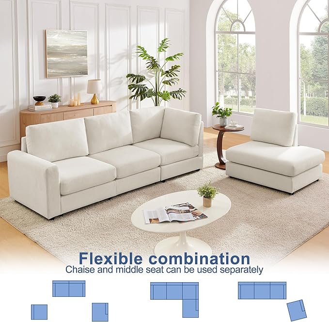 100 L Shaped Couch with Chaise Sectional Couches for Living Room Modern Modular Sofa with Upholstered Couches with Chenille Fabric Couchs Deep Seat Sectional Couch (Beige 100)