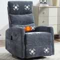Swivel Recliner with Heat and Massage Rocker Recliner Chair for Living RoomGlider Recliner Nursery Chair with Black Metal Base/Adjustable Backrest and Footrest (Fabric Blue)
