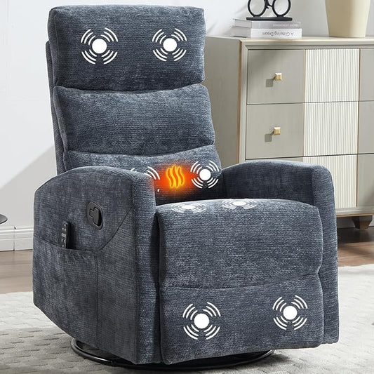 Massage Chair Recliner with Heat Swivel Rocking Chair Recliner with High Back Manual Lazy Boy Recliners for AdultsSmall Recliner Chair for Small Spaces Living Room Bedroom Fabric (Blue2)