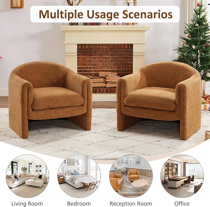 VANOMi 31.2 Accent Chair Modern Upholstered Living Room Chairs Comfy Single Sofa Chair for Bedroom Office Waiting Room (Curry Boucle)
