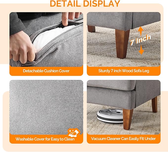VINGLI Mid-Century Accent Chairs Light Grey Upholstered Armchair Comfy Sofa Chair Reading Chair High Back Living Room Bedroom Furniture for Apartment