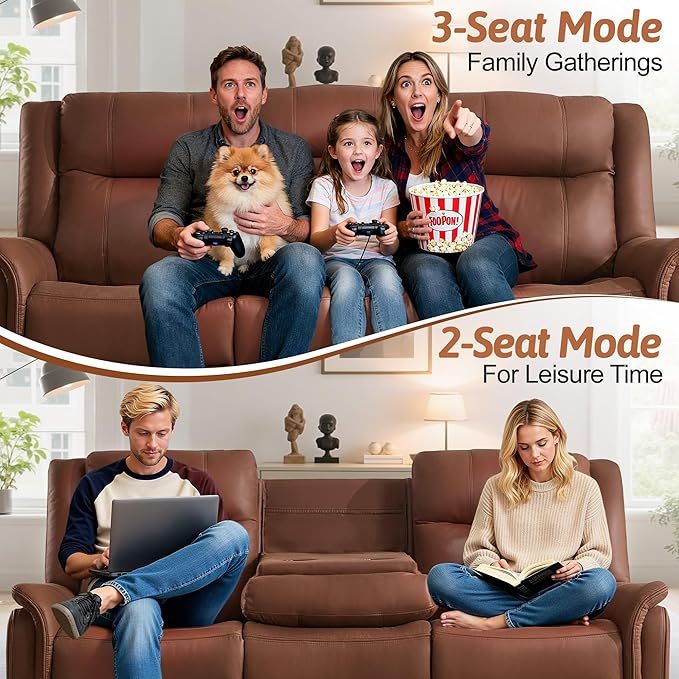 Loveseat Recliner Sofa Flip Middle Backrest Design 3 Seat Reclining Sofa with Storage Drawer Performance Fabric Reclining Couch with Storage USB Port Manual Couch for Living Room RVs