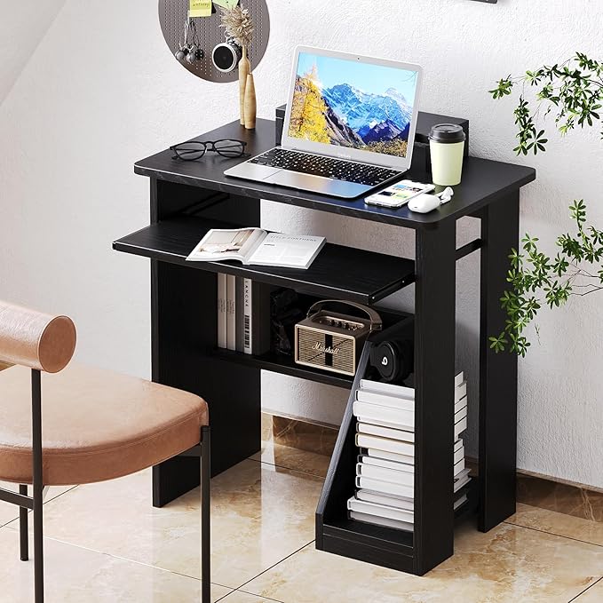 30 Inch Gaming Desk Computer Desk with Keyboard Tray Monitor Stand Storage Shelves CPU Stand Industrial Small Desk for Small Spaces Home Office Desk Black