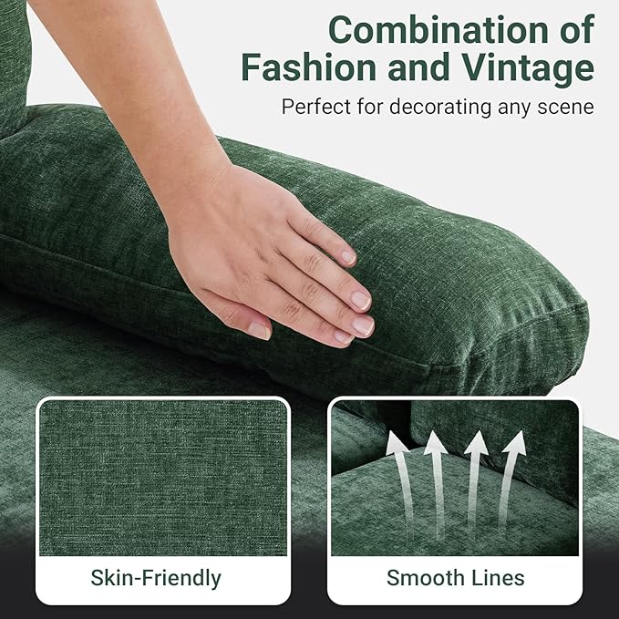 VINGLI 110 Sectional Couches for Living RoomU Shaped Couch with Double Chaise 4-Seat Sofa Set with Chenille Fabric for Home FurnitureForest Green
