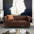 Chesterfield Loveseat Modern Faux Leather Sofa Tufted Couch 2 Seater with Rolled Arms and Nailhead for Living Room Bedroom Office Apartment (Dark Brown)