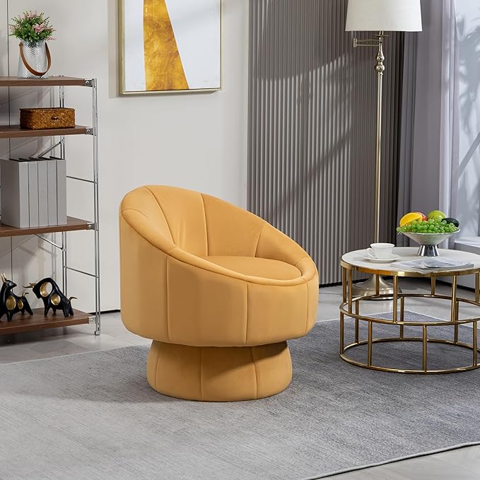 Mid Century Modern Accent Chair with Wood e Upholstered Swivel Chair for Living Room Chairs with Waist Cushion Reading Armchair for Bedroom Sunroom
