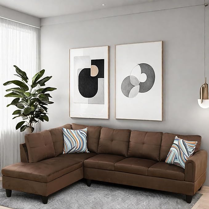 L Shaped Couch Modular Sectional Sofa with Chaise Modern Modular Sofas Furniture Sofa Couches for Living Room/Apartment/Office/Bedroom Chocolate