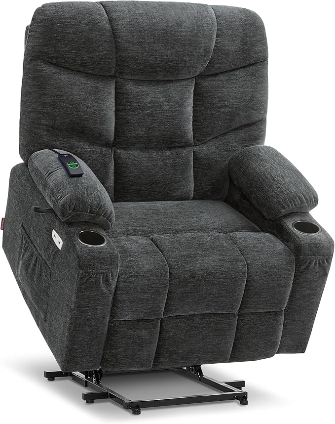 MCombo Oversized Power Lift Recliner Chair with Extended Footrest Extra Wide for Big and Tall Elderly People Fabric R7289 (Dark Gray Medium-Oversize)