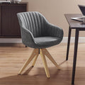 Art Leon Office Chair No Wheels Mid Century Modern Desk Chair Swivel Accent Chair with Oak Wood Legs Faux Leather Upholstered Armchair for Desk Gray