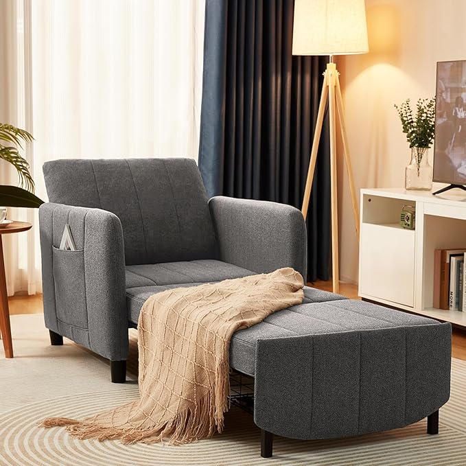 Sleeper Chair 84 Extra Long Convertible Chair Bed Upgraded 3-in-1 to 4-in-1 Pull Out Chair &amp Single Sofa Bed for Adult Sleeping Chair for Living Room &amp Small Space (Dark Grey)