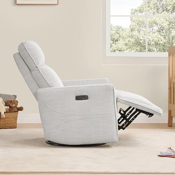 CHITA Power Recliner Chair Swivel Glider with Adjustable Power Headrest FSC Certified Electronic Modern Nursery Rocking Chair with USB and Type-C Ports Ivory