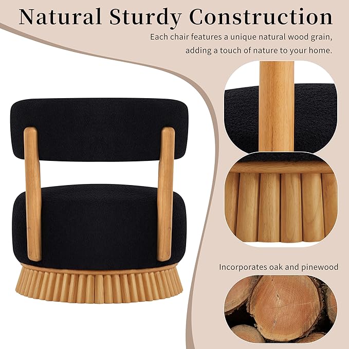 Christopher Knight Home Eloise Modern Accent Chair for Living Room Boucle Upholstered Single Lounge Sofa Chair with Wooden Frame Comfy Reading Chair for Bedroom Black+Natural