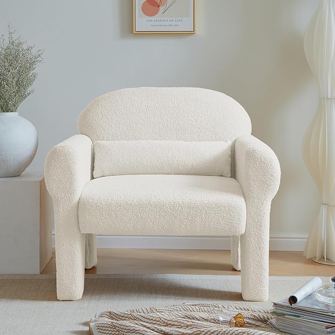 Modern Teddy Fabric Accent Chair with Lumbar Pillow for Living Room