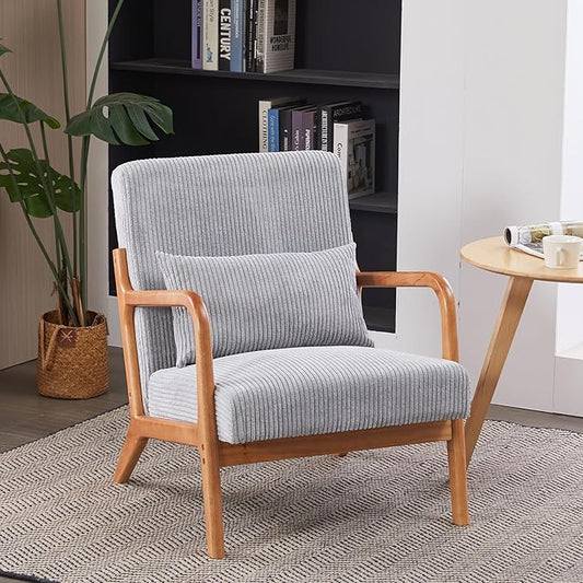 JOYBASE Mid Century Modern Accent Chair Lounge Reading Armchair with Wood Frame for Living Room Office Bedroom (Polyester Fabric Light Grey)
