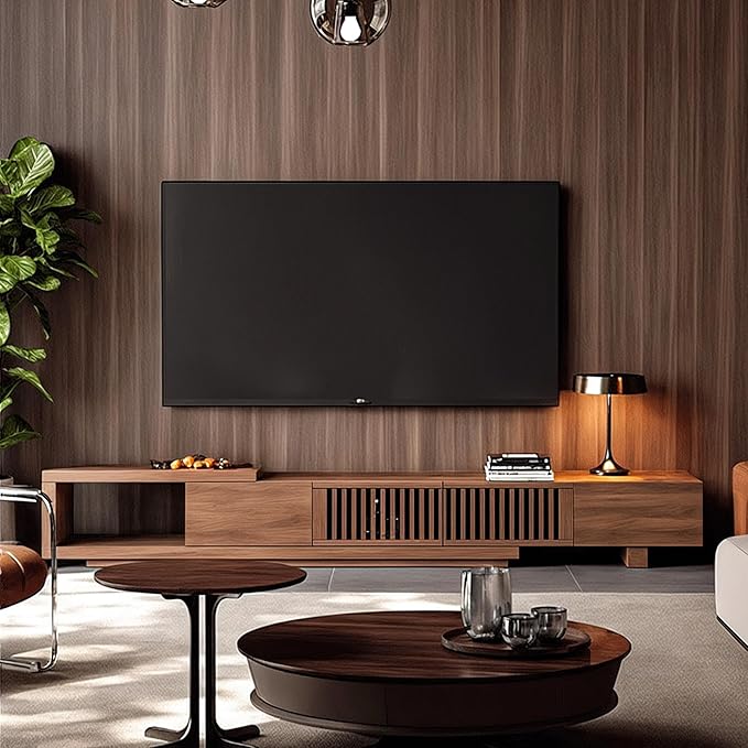 Adjustable Length 78-103 TV Stand with 2 Doors and 2 Drawers Entertainment Center with Storage for Living Room Bedroom Mid Century Modern TV Console Media Console Television Stand Walnut