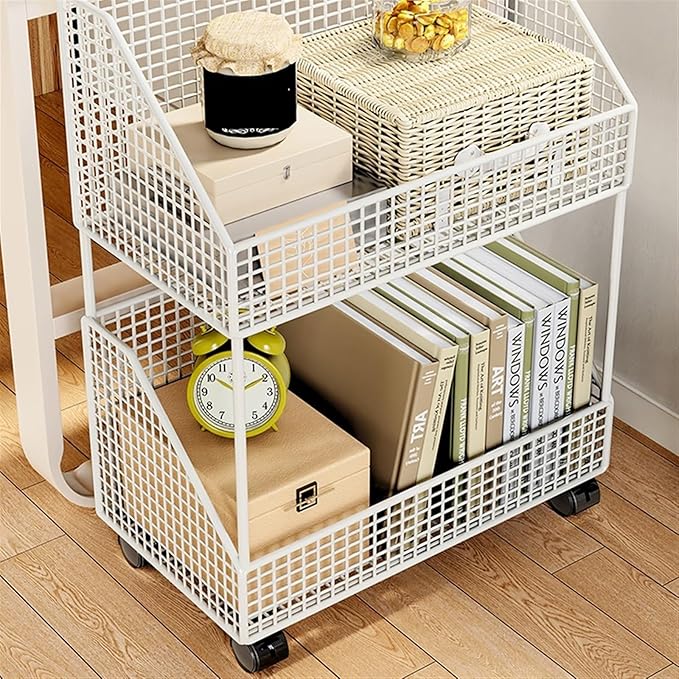 Mobile Filing Cabinet with Wheels Desk Shelf Trolley Book Shelf with Pulley Document Storage Shelf Layered Storage Shelf File Cabinet