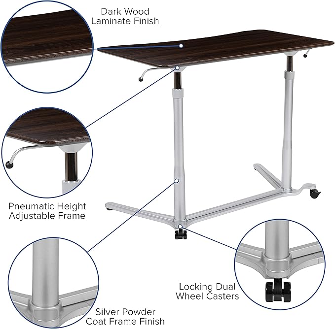 Flash Furniture Merritt Sit-Down Stand-Up Dark Wood Grain Computer Ergonomic Desk with 37.375W Top (Adjustable Range 29 - 40.75)