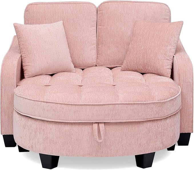 ERYE Chenille Tufted Loveseat Sofa and Ottoman Set Tufted Recliner Sleeper Chaise Lounge with Curved Storage OttomanReclining Backrest and Side Pockets 4 Pillows