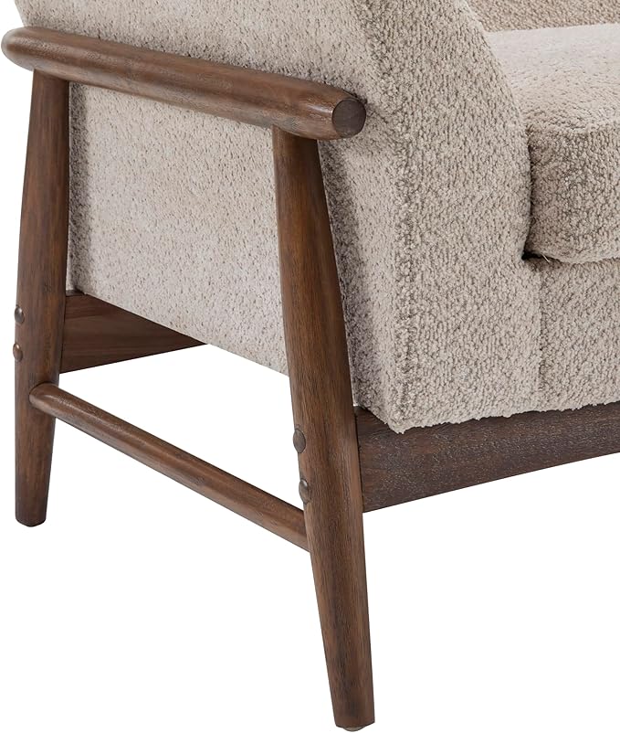 Christopher Knight Home Canna Boucle Flared Arms Loveseat Comfy Upholstery 2 Seater Sofa Wooden Frame Living Room Chair Soft Seating Lounge Sofa for Bedroom/Office Almond + Walnut