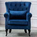 Mid Century Modern Accent Chair Upholstered Armchair Comfy Velvet Fabric Single Sofa with Tufted Wingback for Small Spaces Bedroom Living Room Blue