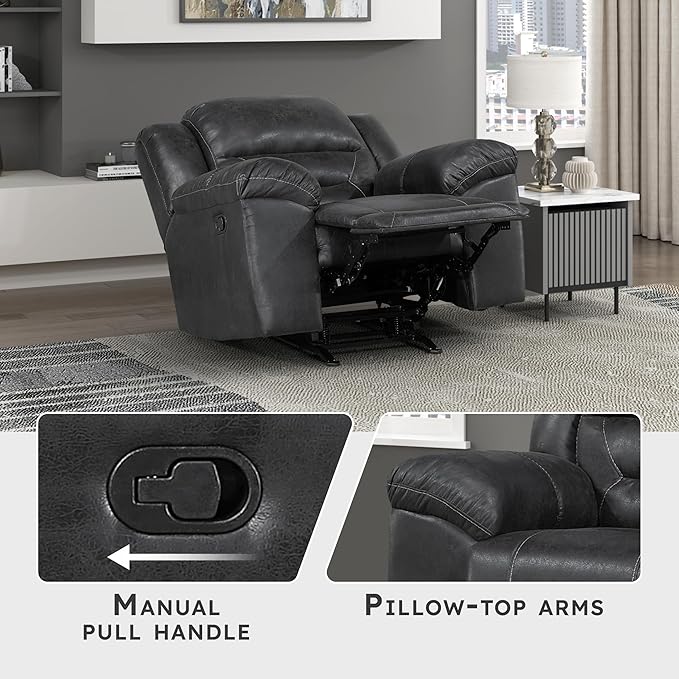 Lexicon Rocker Recliner Chair for Living Room Wall Hugger Manual Recliner Chairs Textured Microfiber Upholstered Rocking Reclining Chair Home Theater Seating Required Assembly Black