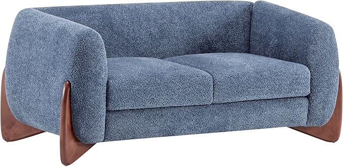 Christopher Knight Home Alma 63 Boucle Loveseat with Wood Legs 2 Seater Sofa Couches for Living Room Upholstered Couch Chair Soft Seating Lounge Sofa Chair Cozy Loveseat with Armrest Navy Blue